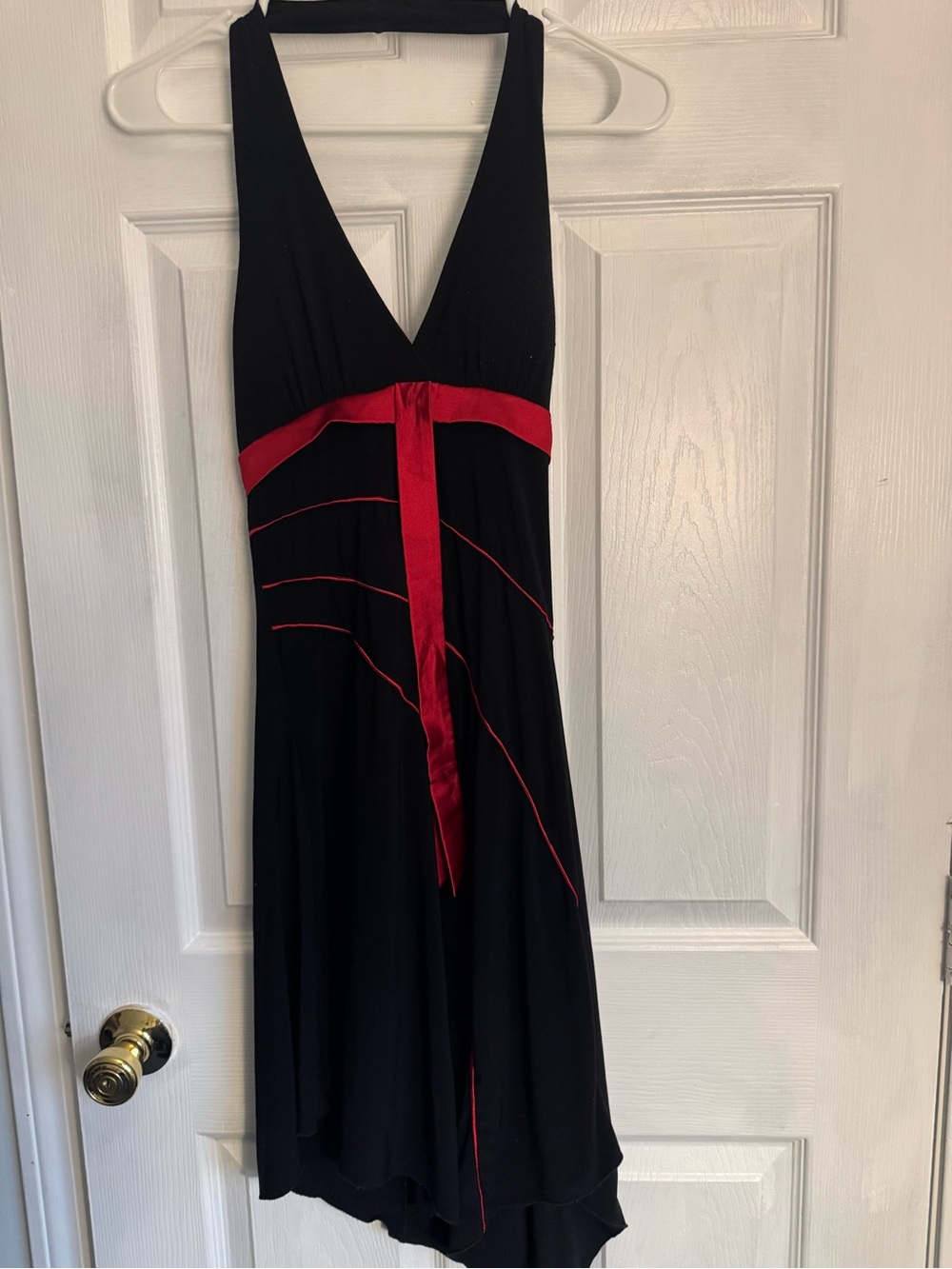 Taboo Black & Red Halter Dress Womenโs Medium Asymmetrical Y2K Cocktail Dress